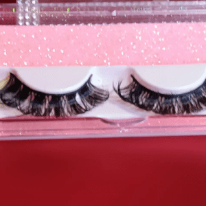 A pair of fake eyelashes in a box.