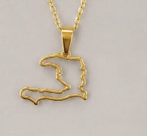 Gold pendant shaped like Haiti map